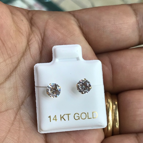 14k yellow gold 5mm white round cut cz w screwback